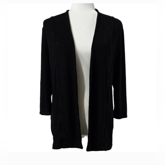 Chico's Travelers Black Open Front Slinky Knit Cardigan Capsule Stretch Size 3 - Picture 2 of 10